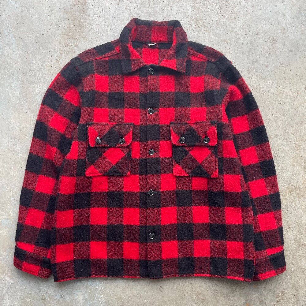 Vintage 50's Fashion Wagon Buffalo Plaid Shirt High Grade Wool Men's Large USA